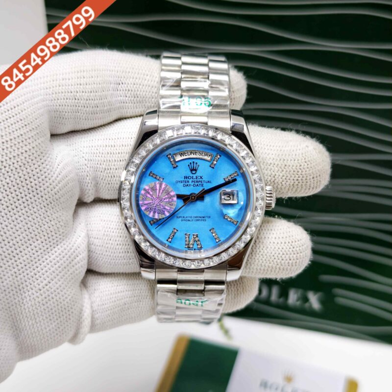Rolex Day-Date Steel Diamond Bezel Roman Marker Tiffany Dial Swiss Automatic Watch