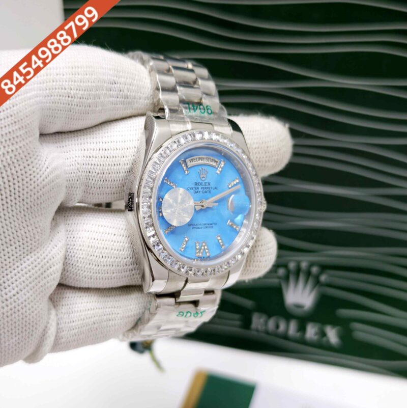 Rolex Day-Date Steel Diamond Bezel Roman Marker Tiffany Dial Swiss Automatic Watch - Image 3