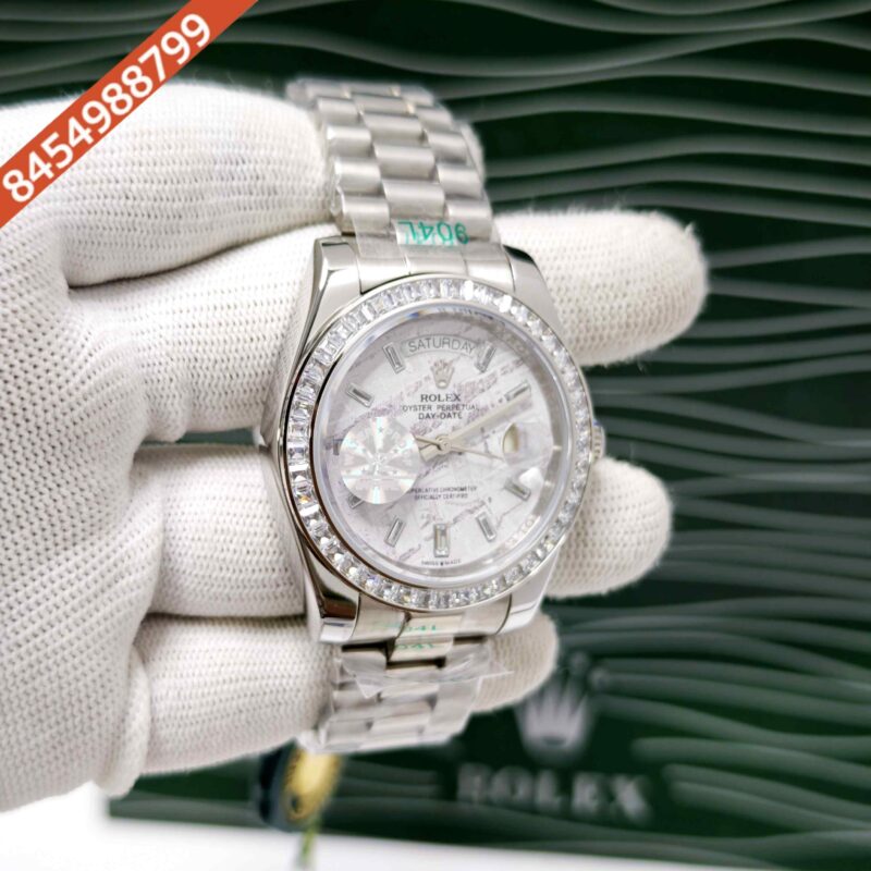 Rolex Day-Date Steel Diamond Bezel Stick Marker White Dial Swiss Automatic Watch - Image 3