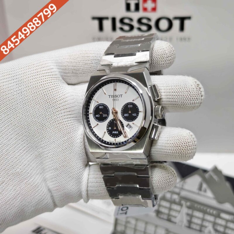 Tissot 1853 T-Classic PRX Steel Chronograph Rose Gold Sticks White Dial Store Quality Swiss Automatic Watch - Image 2