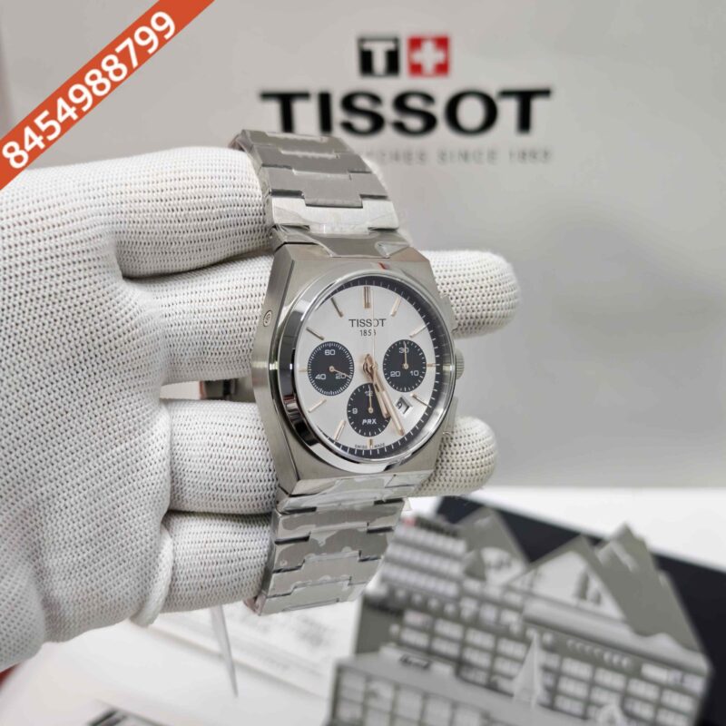 Tissot 1853 T-Classic PRX Steel Chronograph Rose Gold Sticks White Dial Store Quality Swiss Automatic Watch - Image 3