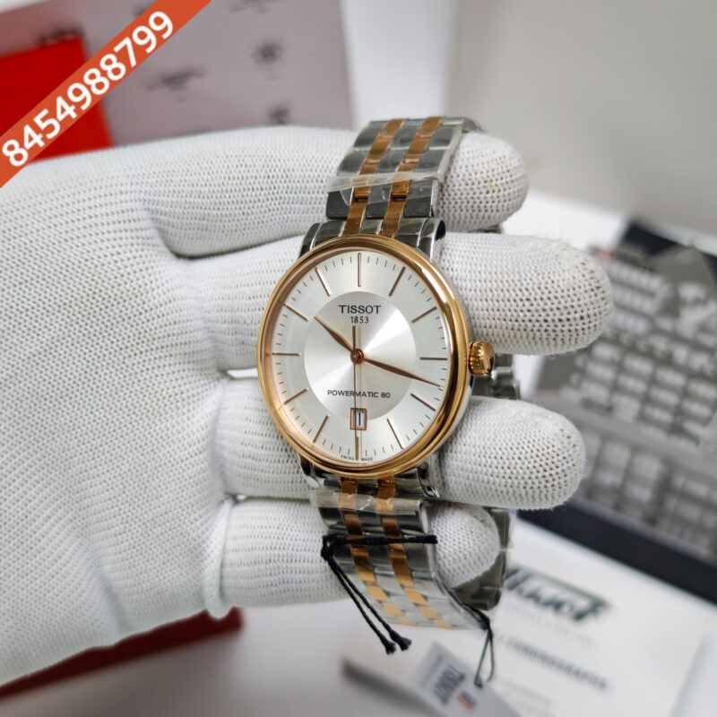 Tissot Carson Powermatic 80 Rose Gold Steel White Dial Dual Tone Store Quality Swiss Automatic Watch - Image 2
