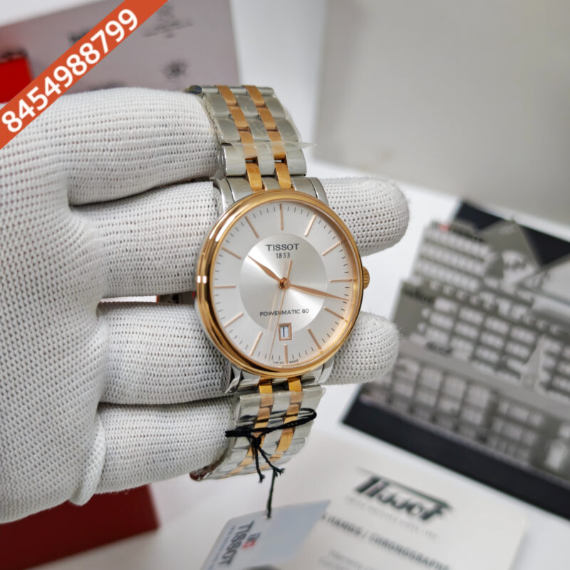 Tissot Carson Powermatic 80 Rose Gold Steel White Dial Dual Tone Store Quality Swiss Automatic Watch - Image 3