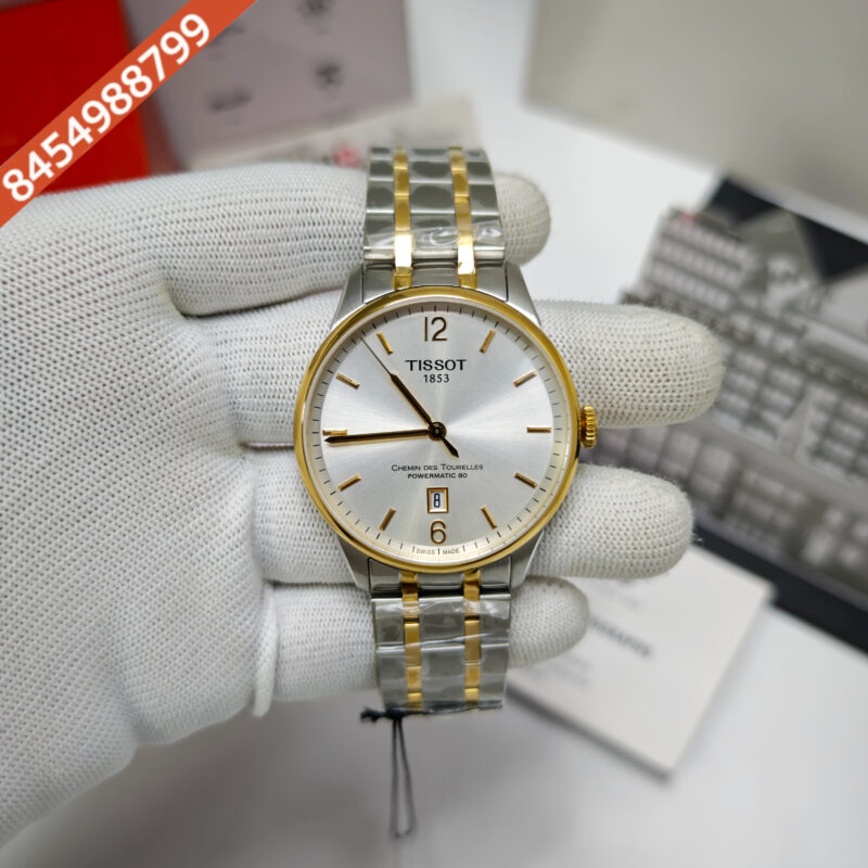 Tissot Chemin Des Tourelles Powermatic 80 Gold White Dial Dual Tone Store Quality Swiss Automatic Watch
