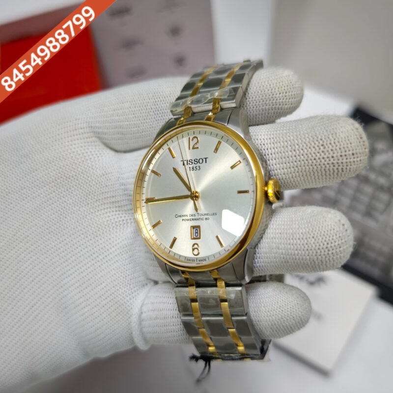 Tissot Chemin Des Tourelles Powermatic 80 Gold White Dial Dual Tone Store Quality Swiss Automatic Watch - Image 2