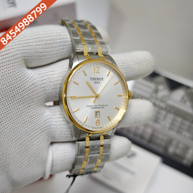 Tissot Chemin Des Tourelles Powermatic 80 Gold White Dial Dual Tone Store Quality Swiss Automatic Watch - Image 3