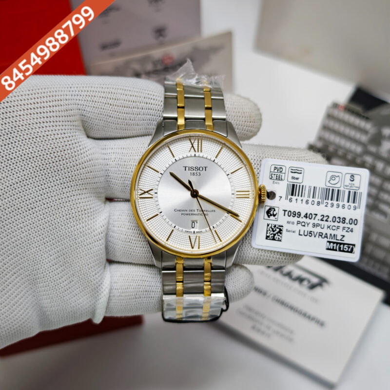 Tissot Chemin des Tourelles Powermatic 80 Gold White Dial Dual Tone Store Quality Swiss Automatic Watch