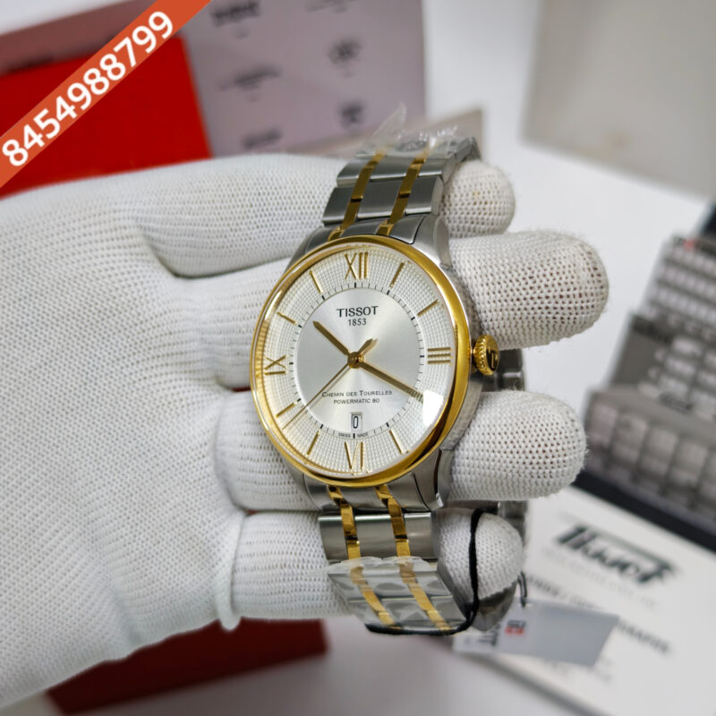 Tissot Chemin des Tourelles Powermatic 80 Gold White Dial Dual Tone Store Quality Swiss Automatic Watch - Image 2