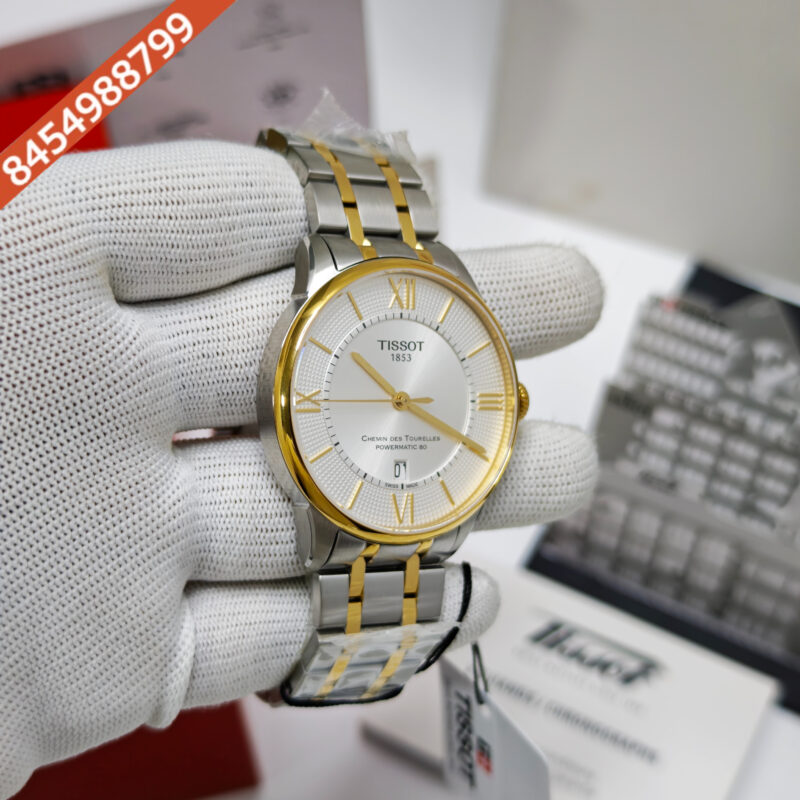 Tissot Chemin des Tourelles Powermatic 80 Gold White Dial Dual Tone Store Quality Swiss Automatic Watch - Image 3