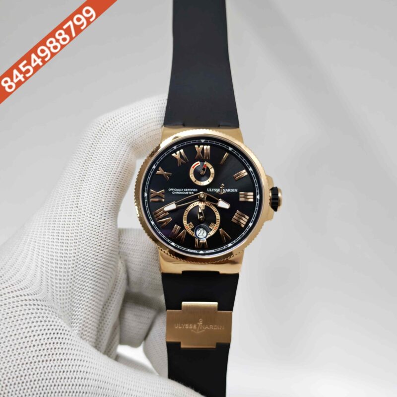 Ulysse Nardin Marine Chronometer Rose Gold Black Dial Black Rubber Strap Swiss Automatic Watch