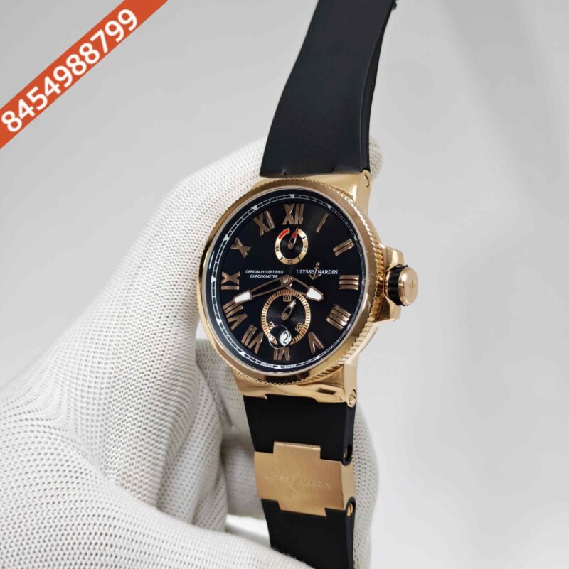 Ulysse Nardin Marine Chronometer Rose Gold Black Dial Black Rubber Strap Swiss Automatic Watch - Image 2