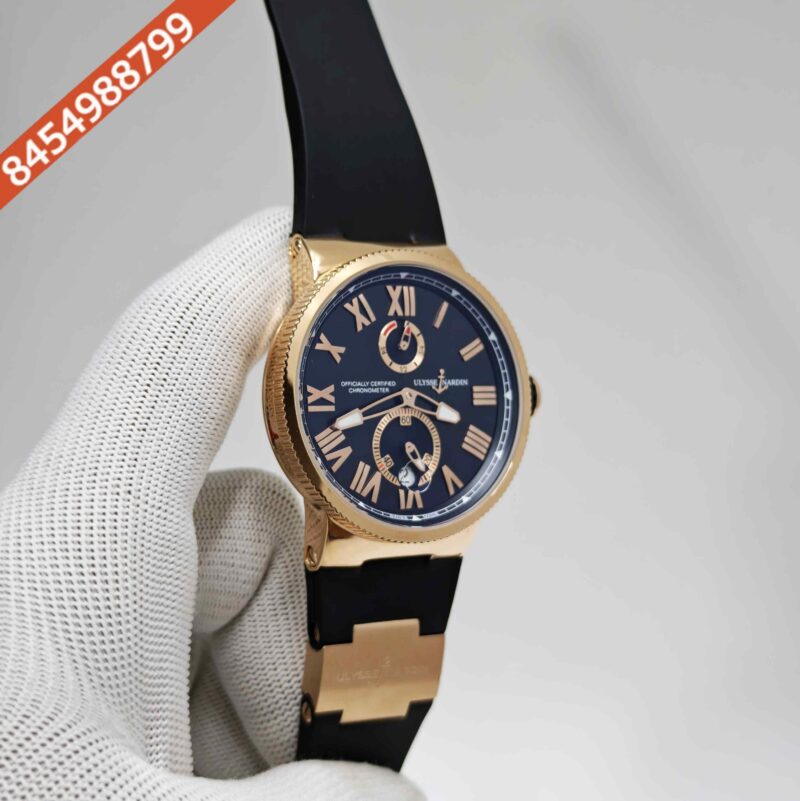 Ulysse Nardin Marine Chronometer Rose Gold Black Dial Black Rubber Strap Swiss Automatic Watch - Image 3