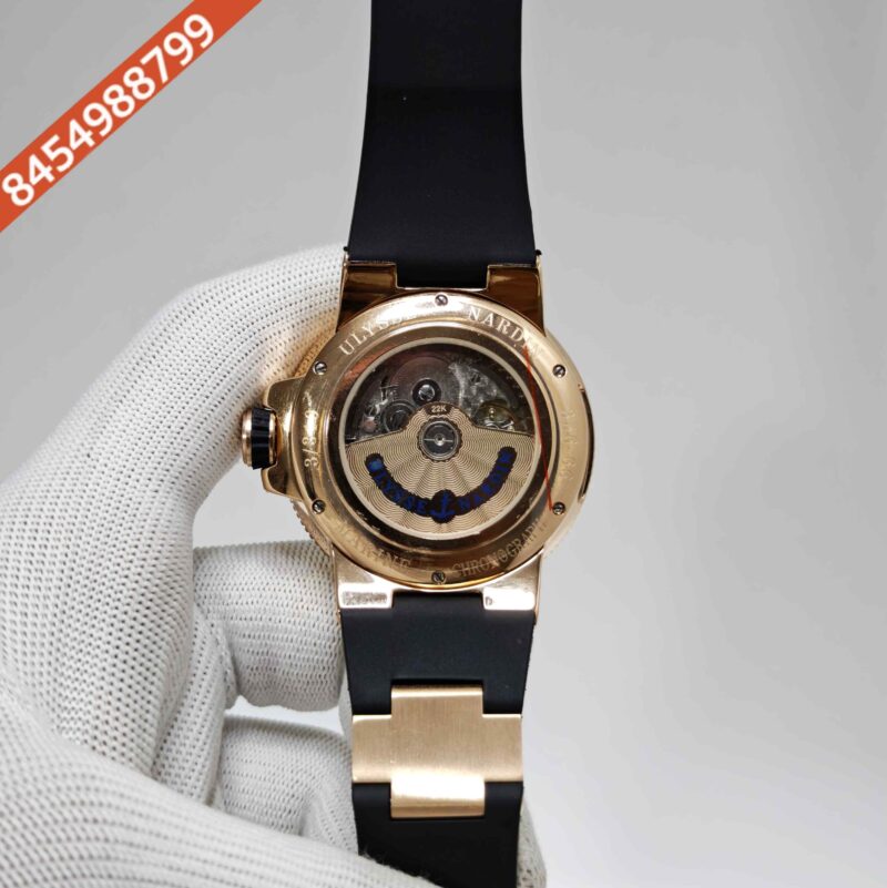 Ulysse Nardin Marine Chronometer Rose Gold Black Dial Black Rubber Strap Swiss Automatic Watch - Image 4