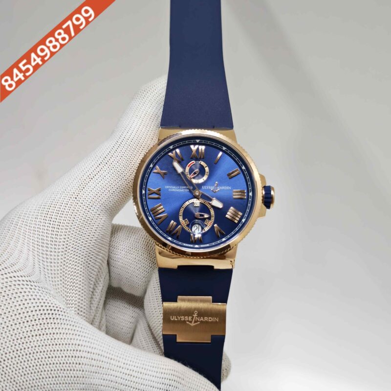 Ulysse Nardin Marine Chronometer Rose Gold Blue Dial Blue Rubber Strap Swiss Automatic Watch