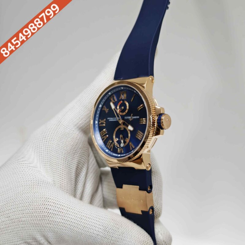 Ulysse Nardin Marine Chronometer Rose Gold Blue Dial Blue Rubber Strap Swiss Automatic Watch - Image 2