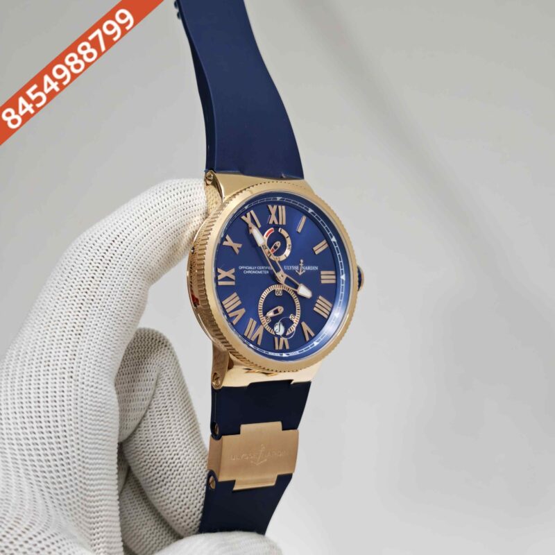 Ulysse Nardin Marine Chronometer Rose Gold Blue Dial Blue Rubber Strap Swiss Automatic Watch - Image 3