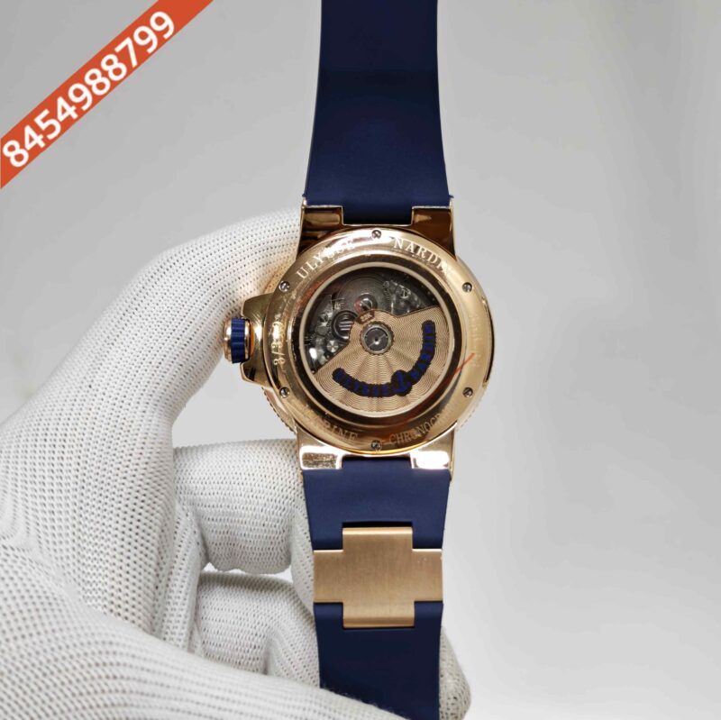 Ulysse Nardin Marine Chronometer Rose Gold Blue Dial Blue Rubber Strap Swiss Automatic Watch - Image 4