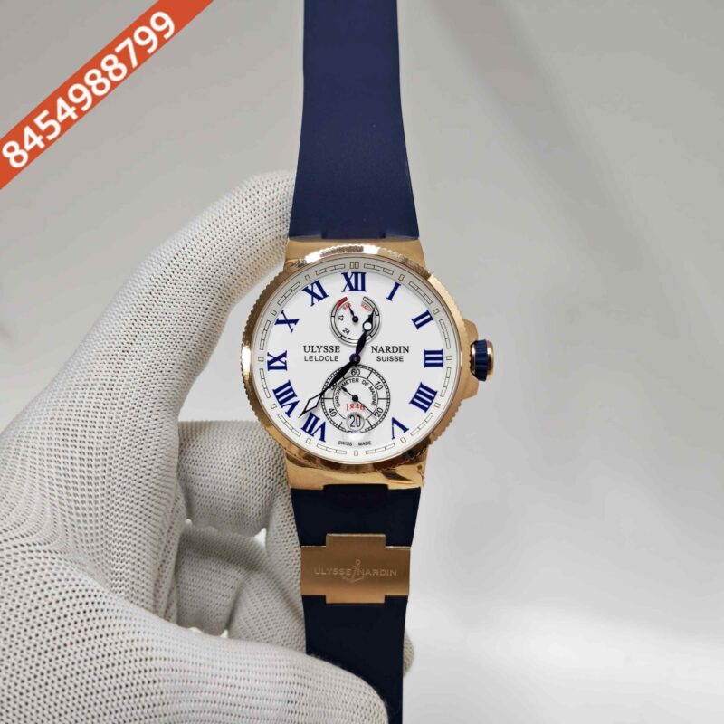 Ulysse Nardin Marine Chronometer Rose Gold White Dial Rubber Strap Automatic Watch