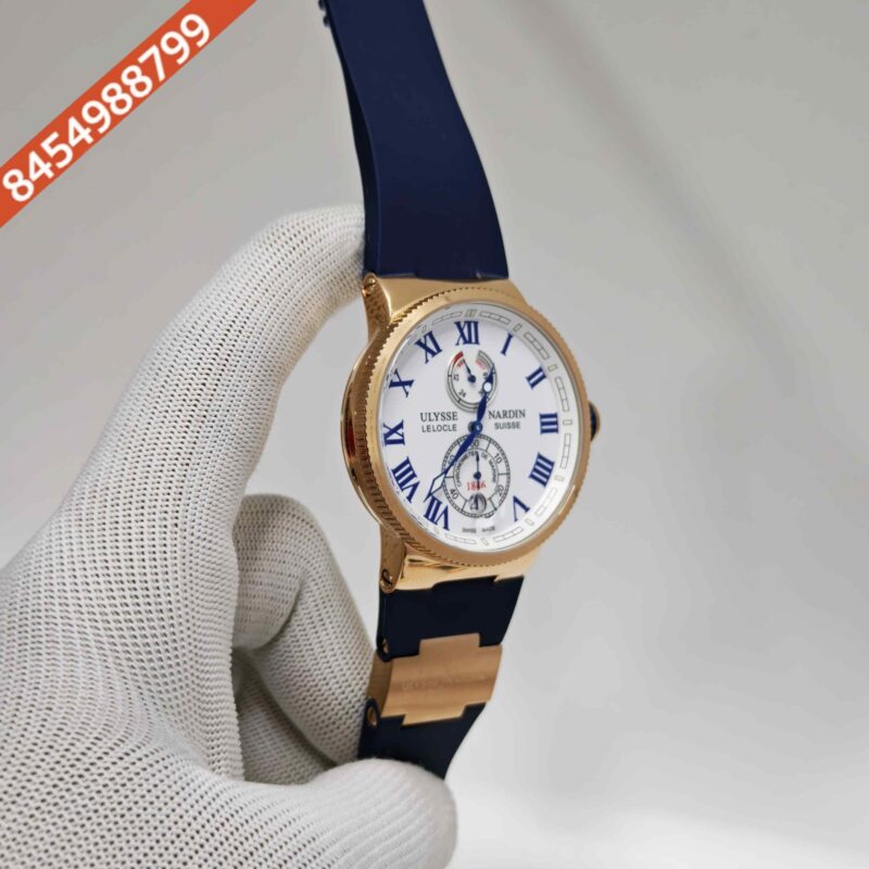 Ulysse Nardin Marine Chronometer Rose Gold White Dial Rubber Strap Automatic Watch - Image 3