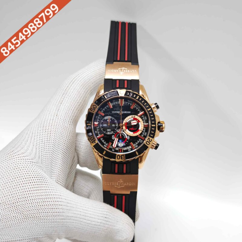 Ulysse Nardin Marine Diver Chronograph Black Dial Red Marking Blue Rubber Swiss Automatic Watch