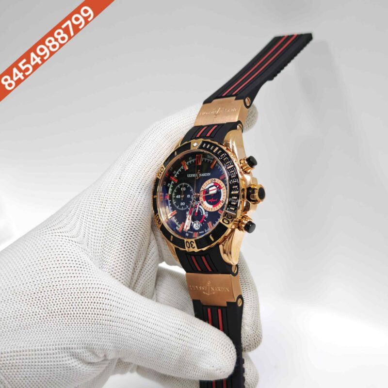 Ulysse Nardin Marine Diver Chronograph Black Dial Red Marking Blue Rubber Swiss Automatic Watch - Image 2
