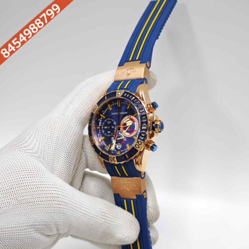 Ulysse Nardin Marine Diver Chronograph Blue Dial Yellow Marking Blue Rubber Swiss Automatic Watch - Image 2