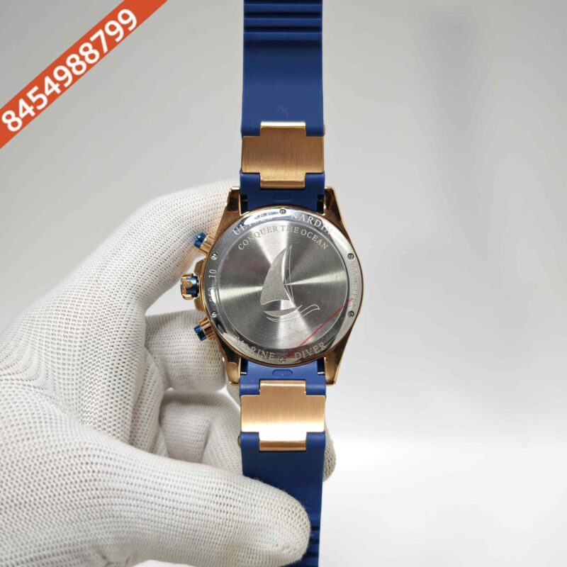 Ulysse Nardin Marine Diver Chronograph Blue Dial Yellow Marking Blue Rubber Swiss Automatic Watch - Image 4