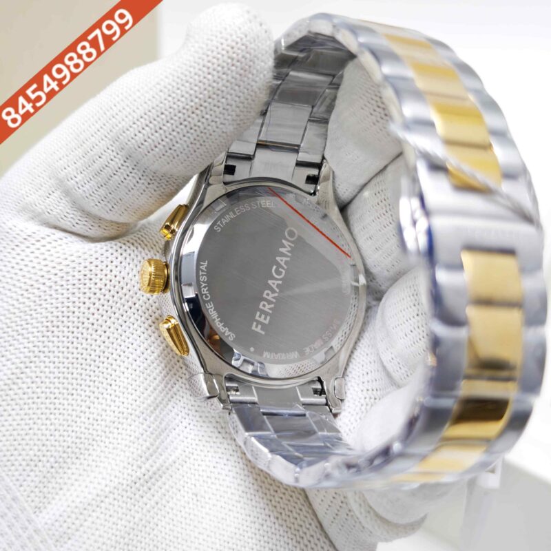 Ferragamo 1927 Chrono Gold Bazel Steel White Dial Store Quality Swiss Watch - Image 4