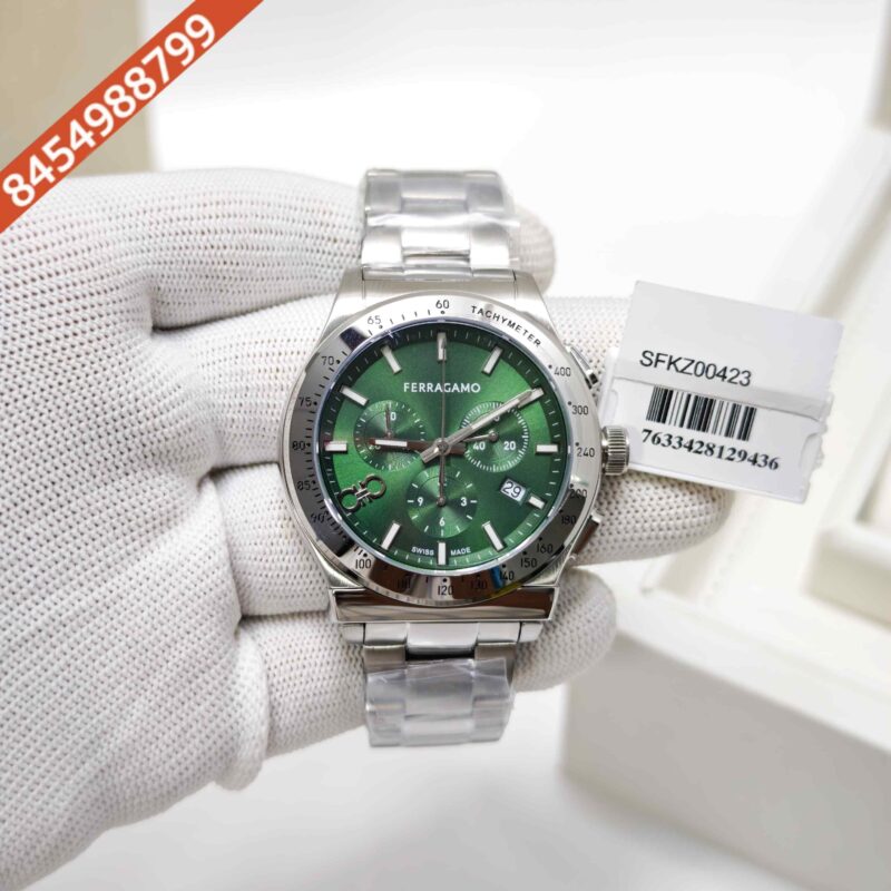 Ferragamo 1927 Chrono Stainless Steel Green Dial Store Quality Swiss Watch
