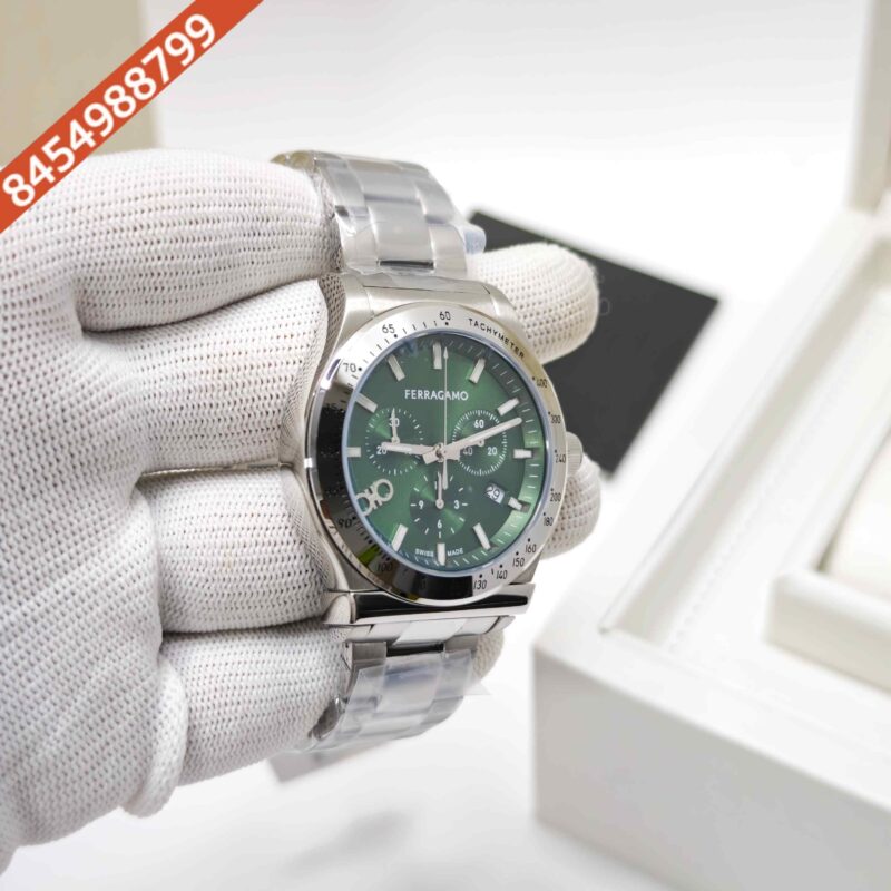 Ferragamo 1927 Chrono Stainless Steel Green Dial Store Quality Swiss Watch - Image 3