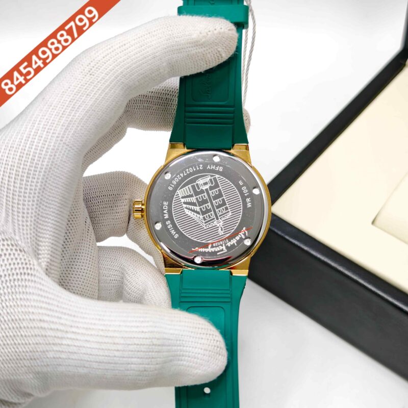 Ferragamo F-80 Golden Steel Green Dial Green Rubber Strap Swiss Watch - Image 4
