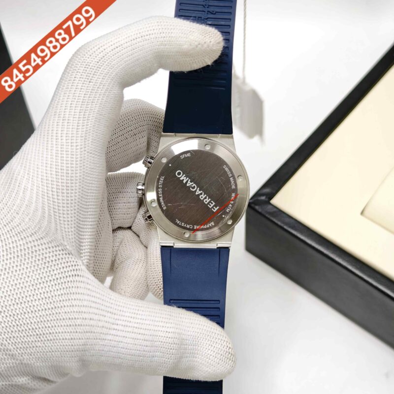 Ferragamo Sapphire Chronograph Steel Blue Dial Blue Rubber Strap Swiss Watch - Image 4