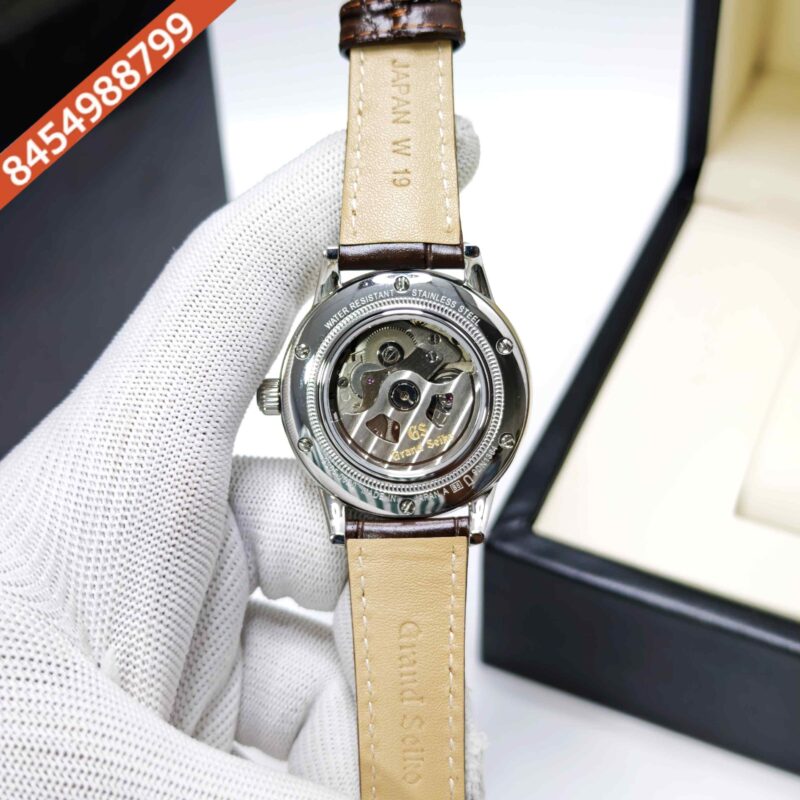 Grand Seiko Mechanical Hi-Beat 36000 GMT Steel Midnight Blue Dial Leather Strap Swiss ETA Automatic Watch - Image 4