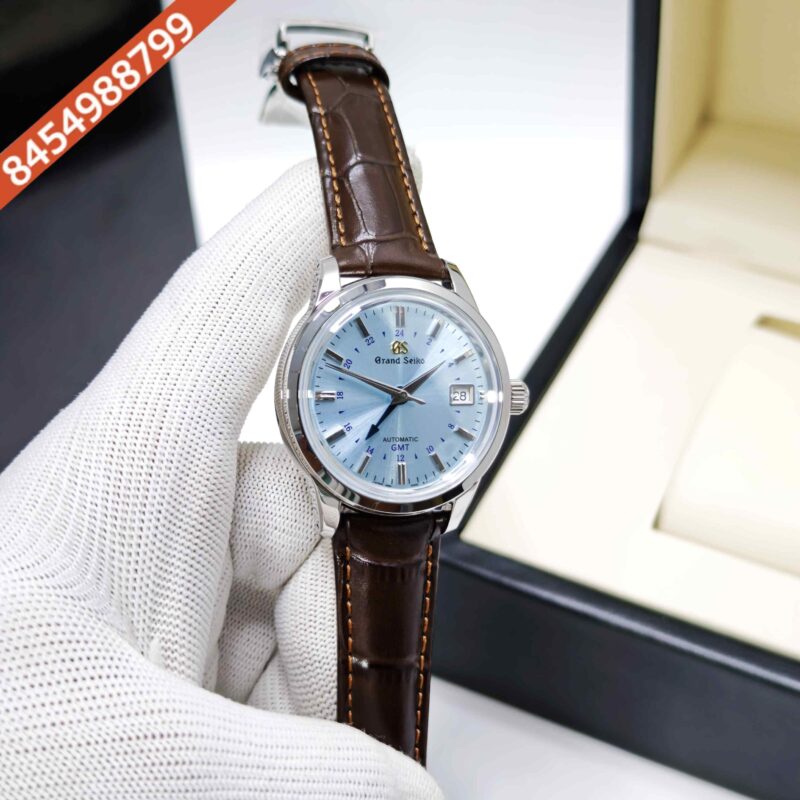 Grand Seiko Mechanical Hi-Beat 36000 GMT Steel Midnight Blue Dial Leather Strap Swiss ETA Automatic Watch - Image 2
