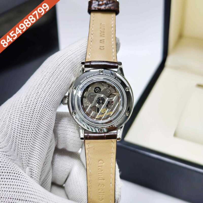Grand Seiko Mechanical Hi-Beat 36000 GMT Steel Red Dial Leather Strap Swiss ETA Automatic Watch - Image 4