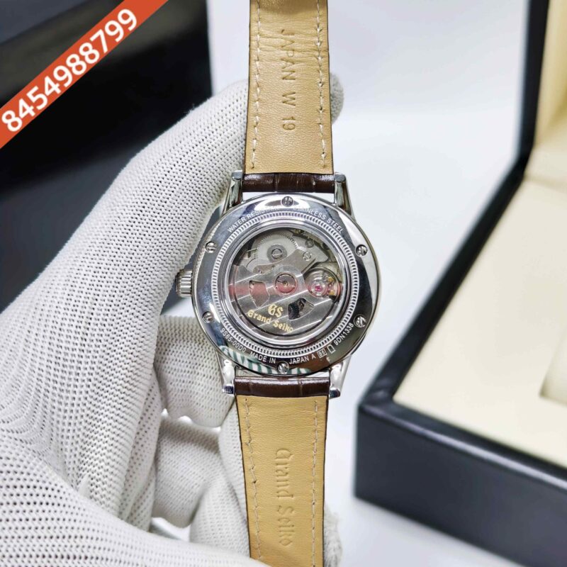 Grand Seiko Mechanical Hi-Beat 36000 GMT Steel deep ivory Dial Leather Strap Swiss ETA Automatic Watch - Image 4