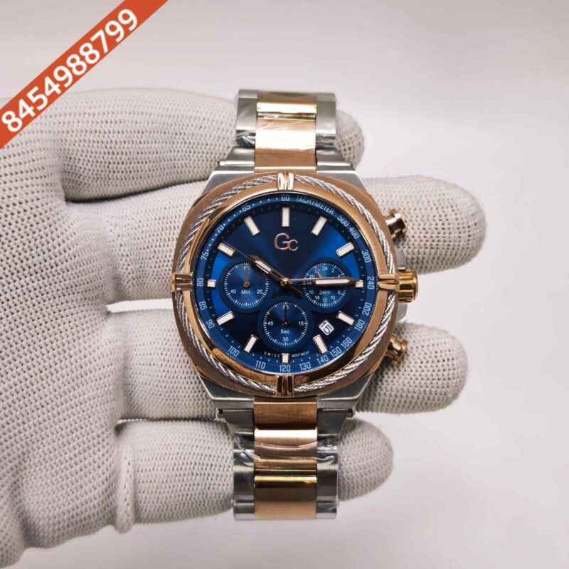 Guess IronClass Chronograph Rose Gold steel Blue Dial Dual Tone Strap Swiss Watch