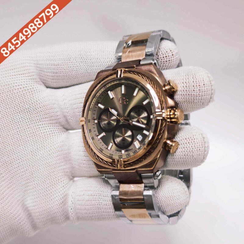 Guess IronClass Chronograph Rose Gold steel Brown Dial Dual Tone Strap Swiss Watch - Image 2