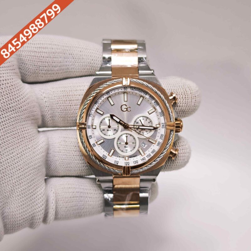 Guess IronClass Chronograph Rose Gold steel White Dial Dual Tone Strap Swiss Watch
