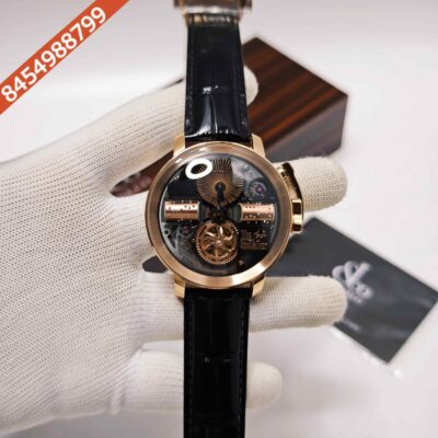 Jacob & Co. Opera Godfather Rose Gold Black Leather Strap Swiss Automatic Watch