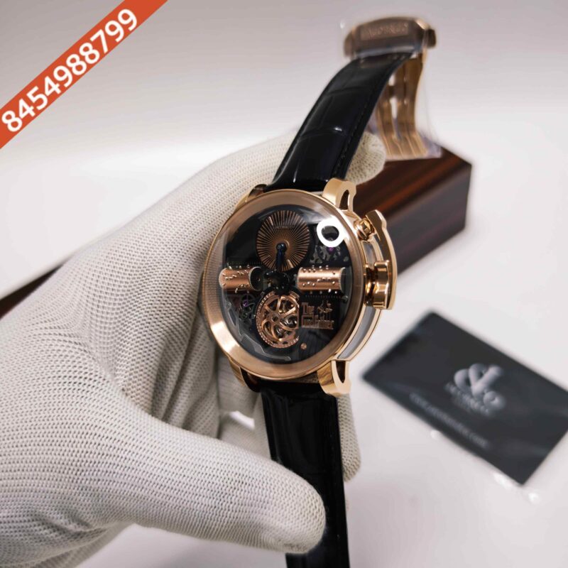 Jacob & Co. Opera Godfather Rose Gold Black Leather Strap Swiss Automatic Watch - Image 2