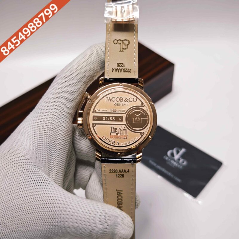 Jacob & Co. Opera Godfather Rose Gold Black Leather Strap Swiss Automatic Watch - Image 4