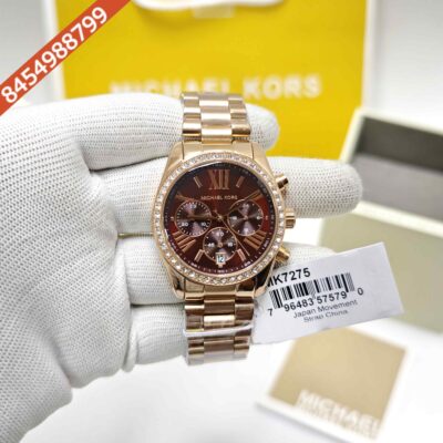 Ladies Michael Kors Lexington Chronograph MK7275 Rose Gold Brown Dial Swiss Watch