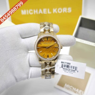 MICHAEL KORS Runway MK7389 Diamond Bazel Golden Yellow Dial Swiss Watch