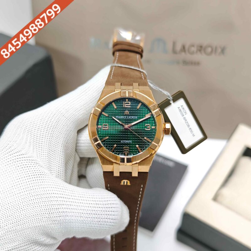 Maurice Lacroix Aikon Venturer Gold Green Dial Brown Leather Strap Swiss Automatic Watch