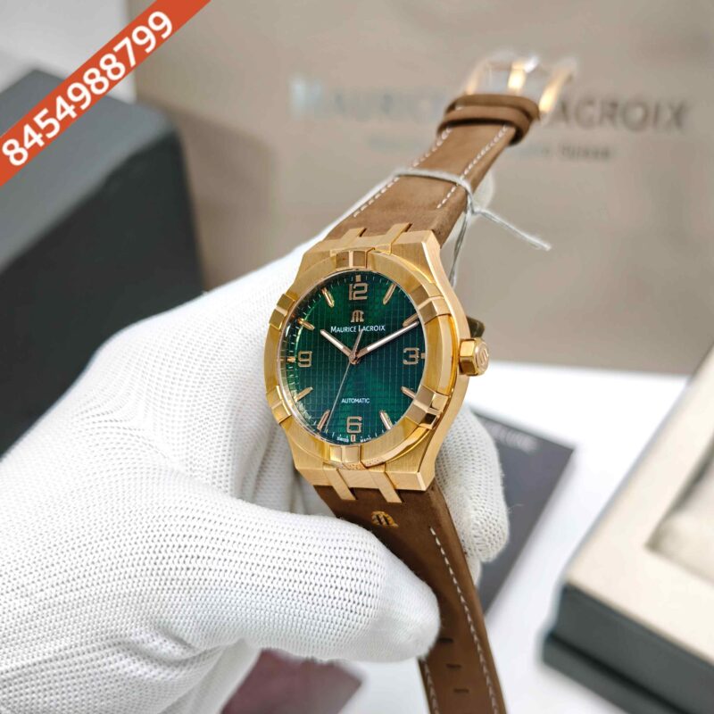 Maurice Lacroix Aikon Venturer Gold Green Dial Brown Leather Strap Swiss Automatic Watch - Image 2