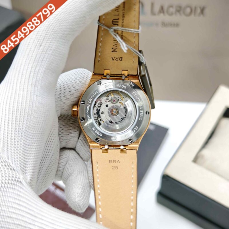 Maurice Lacroix Aikon Venturer Gold Green Dial Brown Leather Strap Swiss Automatic Watch - Image 4