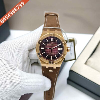 Maurice Lacroix Aikon Venturer Gold Maroon Dial Brown Leather Strap Swiss Automatic Watch