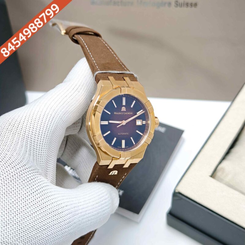 Maurice Lacroix Aikon Venturer Gold Maroon Dial Brown Leather Strap Swiss Automatic Watch - Image 3