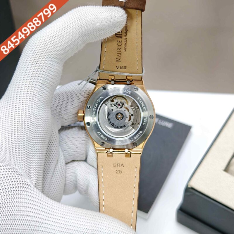 Maurice Lacroix Aikon Venturer Gold Maroon Dial Brown Leather Strap Swiss Automatic Watch - Image 4
